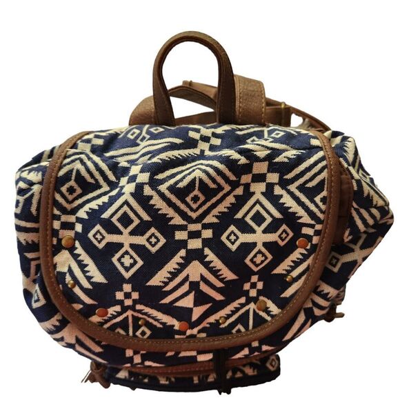 Joe Boxer Backpack Jute Fabric w/Vegan Strap Blue/White Brown - Picture 6 of 11